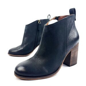 BP Nordstrom Lance Leather Booties Size 8M Black Stacked Wood Block Heel